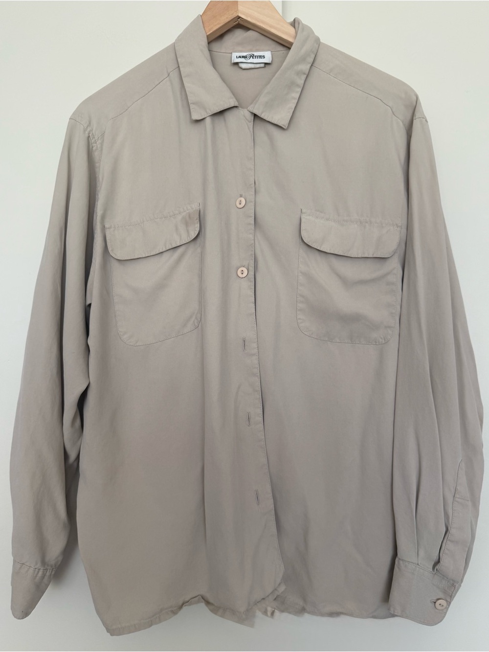 Vintage Y2K Laura Petites Sandwashed Silk  Shirt Light Beige 14P Equipment M 90s
